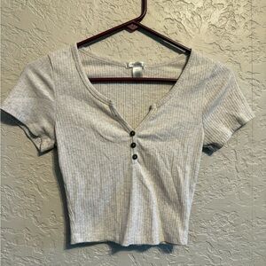 Bozzolo Light Gray Ribbed Crop Top